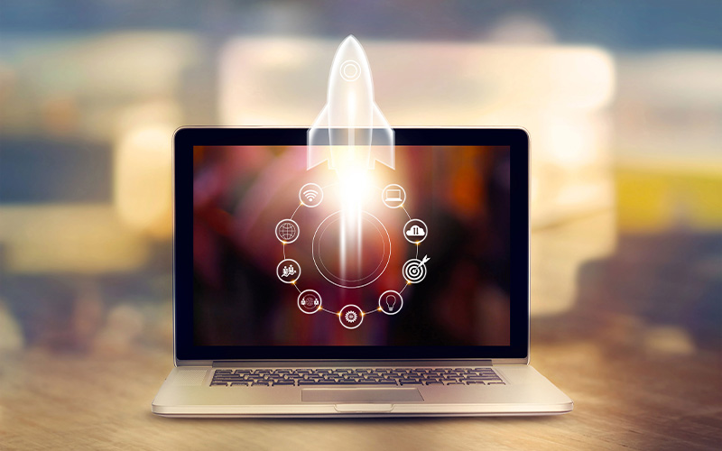 Rocket graphic on a laptop