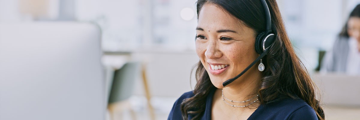 Businesswoman on a call using Microsoft Copilot