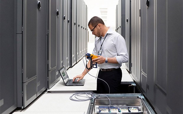 IT admin working in data center on HP ZBook 14