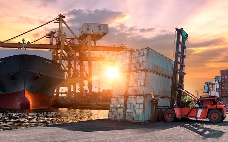 Units preparing to be shipped at a port